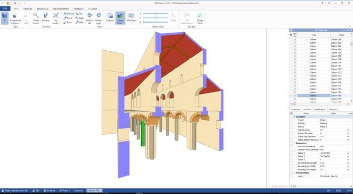 BIM in PCM: edificio monumentale. Modello esportato su file IFC e aperto in BIMvision