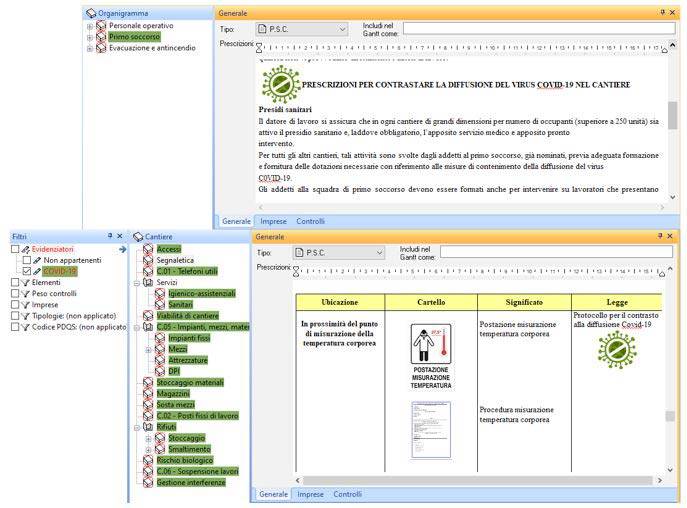 Composizione di finestre con prescrizioni per la compilazione del piano di sicurezza