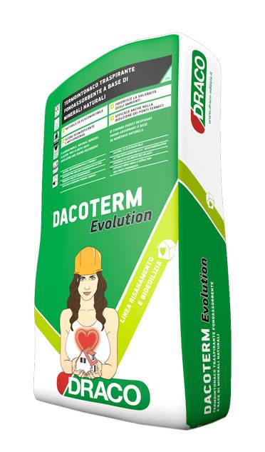 DACOTERM EVOLUTION, intonaco a base di un minerale naturale isolante, la perlite, confezionata in una matrice microporosa che coniuga efficacia coibente