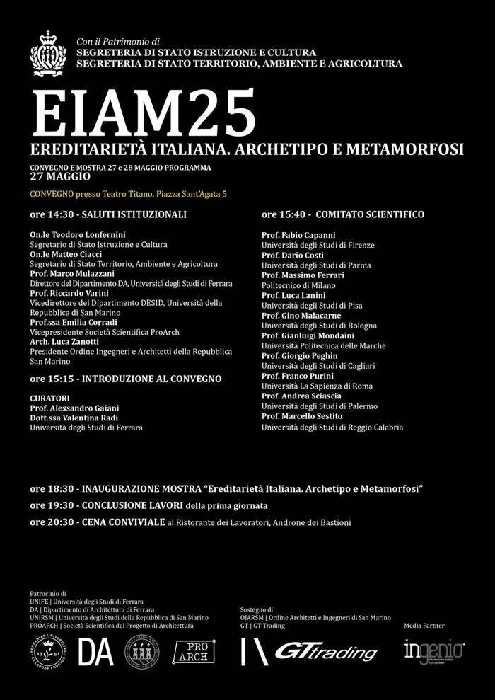 EIAM 25 - Ereditarietà italiana. Archetipo e Metamorfosi (27 maggio).
