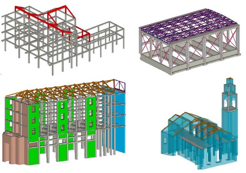 Fig. 1 Panoramica delle tipologie di strutture modellate e verificate con la progettazione avanzata di AxisVM