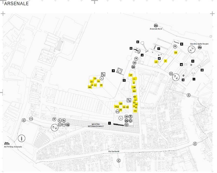 Padiglioni presenti all'Arsenale, Biennale di Architettura 2025.