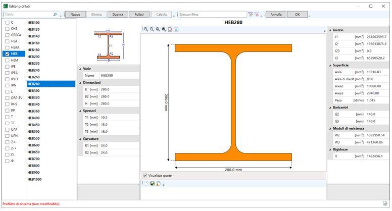 Figura 8: Editor dei profilati semplici disponibili in FaTA Next