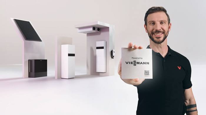 Sigillo “Powered by Viessmann” e prodotti Viessmann.