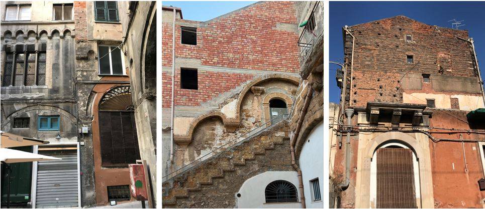 Esempi di edifici urbani pluristratificati (Genova, Sambuca di Sicilia e Catania)