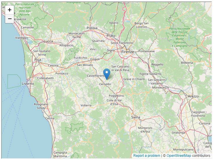 Mappa di localizzazione del terremoto a Certaldo