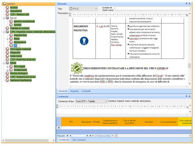 Piano di sicurezza: Elementi filtrati contenenti prescrizioni per COVID-19