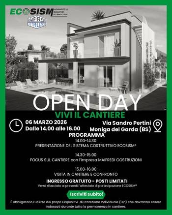Locandina dell'Open Day in cantiere di Ecosism, previsto per il 6 marzo 2026