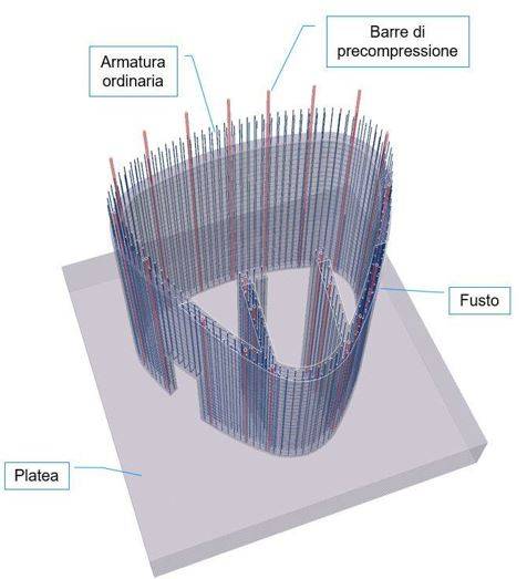 Vista 3D della base del fusto della torre di controllo