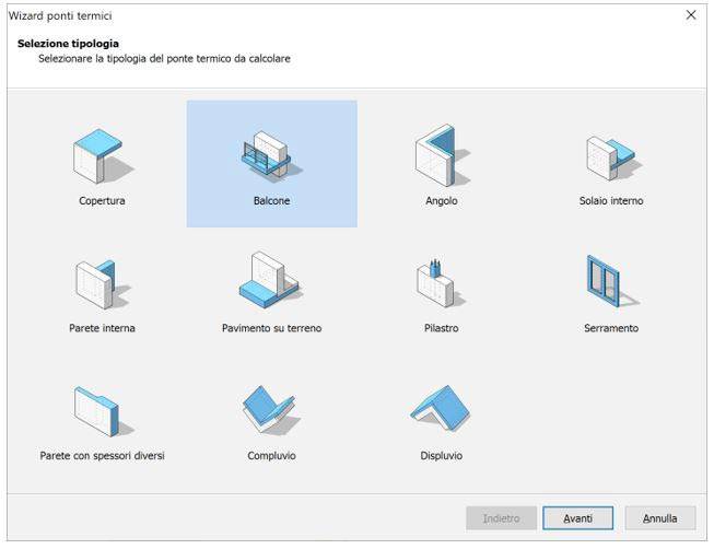 Selezione della tipologia di ponte termico