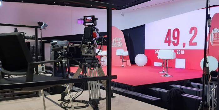 Il set per riprese video nell'Auditorium della Torre Generali